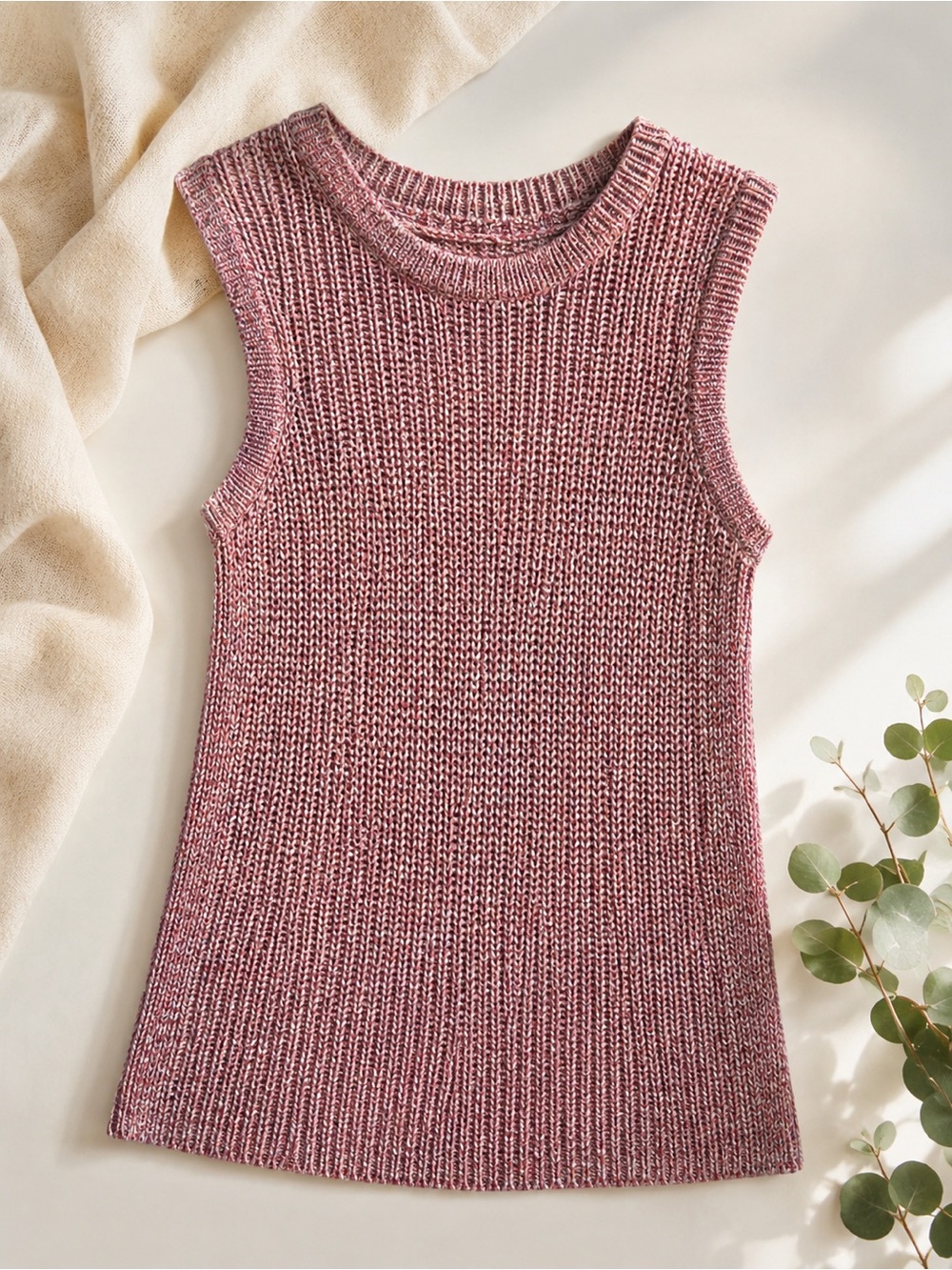 NWT Ella Moss Pink Marled Knit Sweater Tank Sleeveless M